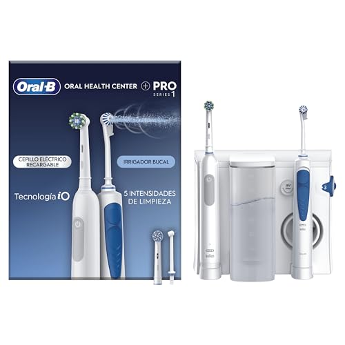 Oral-B Centro de saúde bucal irrigador: Irrigador dental de água, 1 cabeça Oxyjet, 1 cabeça Water Jet 1 escova de dentes elétrica Pro Series 1 com 1 cabeça de substituição, presentes originais