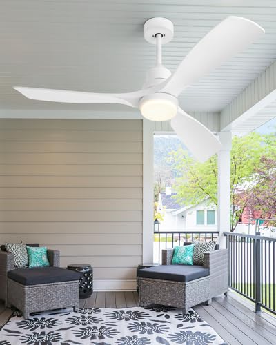 Ventoinha de teto com luz e controlo remoto, branco ventiladores de teto de 132 cm com lâmpada LED com motor DC, 3 pás, 6 velocidades, silencioso, temporizador, para quarto e sala de estar