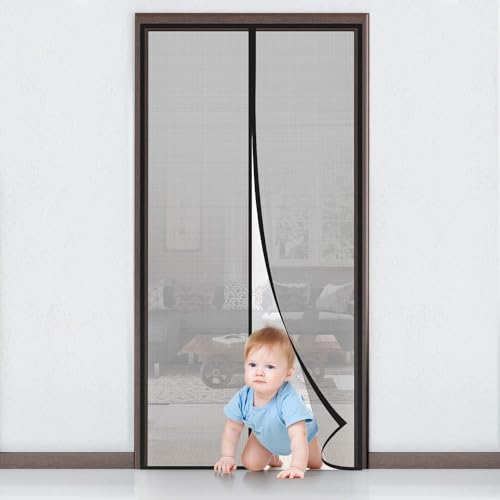 MYCARBON Mosquiteira de porta magnética cortina mosquiteira magnética para portas, cortina de sala de estar, porta da varanda, porta de correr de pátio, 75 x 210, preto quadro)