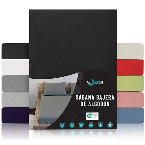 Dreamzie Lençóis 70 x 160 ajustável - algodão Oeko Tex certificado - preto, lençóis de baixo 70 x 160 - 100 % camisola