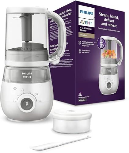 Philips Avent vaporeira/batedeira 4 em 1, robô de cozinha para bebés, cozinhe a vapor, roupão, descongele e volte a aquecer, adequado para máquina de lavar louça, modelo SCF883/01