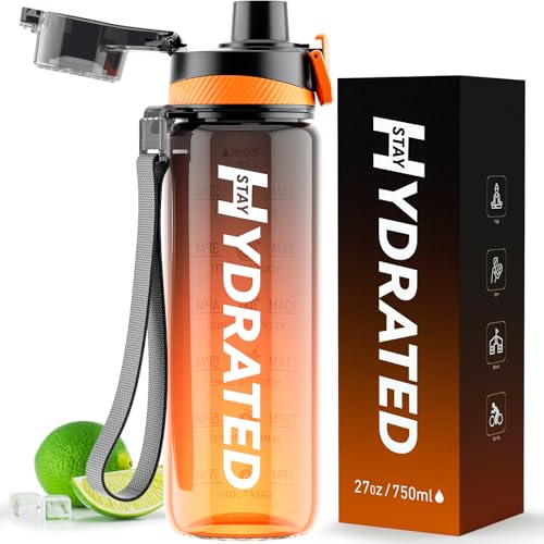 Mevoly Garrafa de água de 750 ml, garrafa de água ginásio sem BPA com marcador de tempo, garrafa de água desportiva de plástico motivacional, cantil para ginásio, colégio, bicicleta