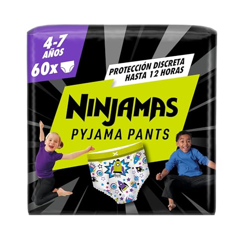 DODOT Ninjamas Fralda de pijama com navios espaciais, 60 fraldas de pijama, 4-7 anos, 17 kg-30 kg, proteção contra fugas a noite toda