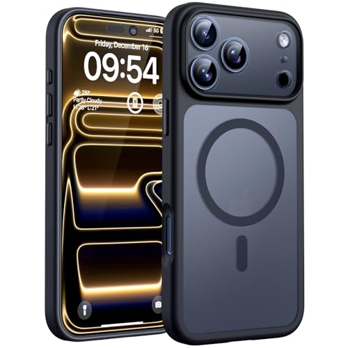 TOCOL Capa para iPhone 17 Pro, proteção lente câmera, anel magnético integrado, compatível com Magsafe, proteção contra quedas, translúcida, mate traseira, titânio preto
