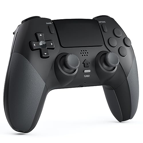 CHEREEKI Controlo para PS4, comandos sem fios para PS-4/PS-4 Pro/PS-4 Slim com vibração dupla, giroscópico, Turbo, Touchpad e conector de áudio, preto