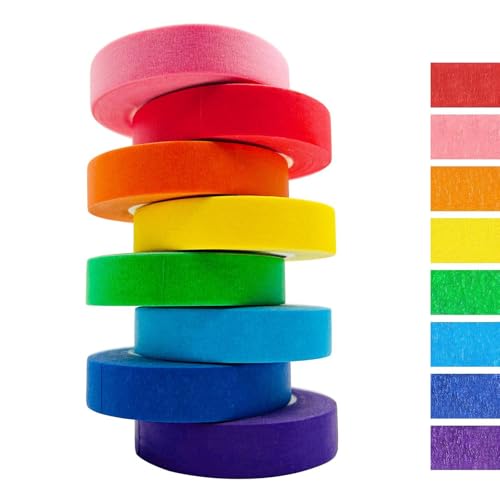OMBRISA Fita adesiva colorida para trabalhos manuais 8 rolos, fita arco-íris 1,5 cm x 13 m, fita para pintura, fita adesiva decorativa, Washi Tapes para trabalhos manuais, material escolar