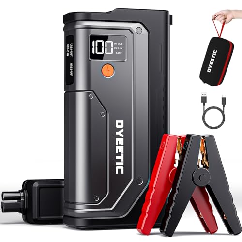 DYEETIC 6000A Iniciador de carro, 26800 mAh Iniciadores de bateria de carro, 12 V Jump Starter portátil (para All Gasolina ou 10 l Diesel), lanterna LED de emergência, cabos de arranque