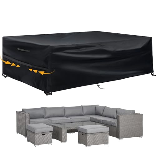GARPROVM Capa para móveis de jardim exterior, conjuntos de móveis capa impermeável, pano Oxford 600D, para sofá de jardim, ao ar livre, pátio, capa para sofá de canto (280 x 204 x 106 cm)