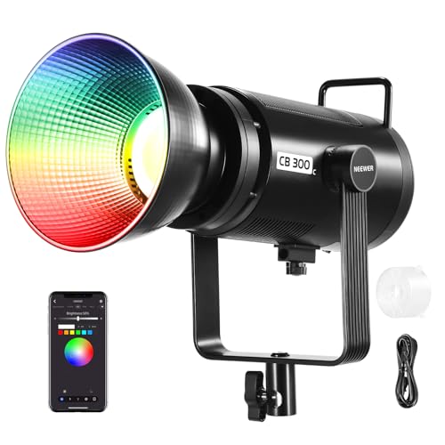NEEWER CB 300C Luz vídeo LED 300 W com refletor, montagem Bowens, 155000 Lux/1 m, 5600 K COB iluminação contínua CRI97+/TLCI97 Foco estudo regulável, App/2,4 G/Controlo integrado para gravação ação