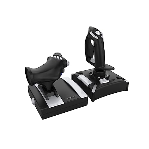 KROM K-FLIGHT - Joystick set, jogo de alavancas simulador de voo, alavanca acelerador/direção, modo interno vibração, Grip sintético melhor aderência, 2 eixos, 2 POV, 16 botões, PC, PS4, Xbox One,