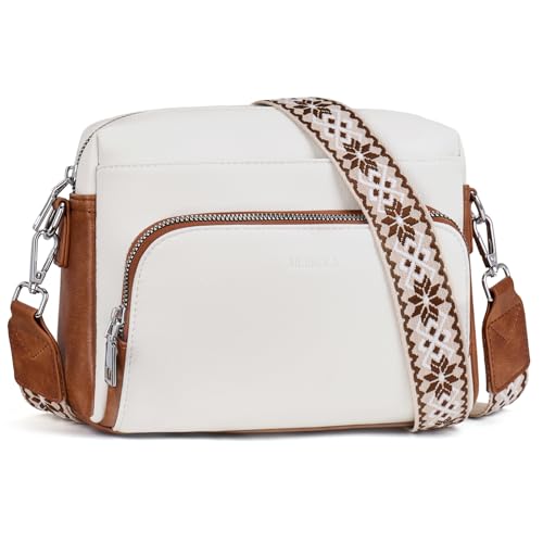 MUIIKOLA Mala de ombro para mulher, bolsa cruzada para mulher, pequena, de couro sintético, alça de ombro para mulher com alça de ombro Verstelbaar, Bege-castanho, Casual