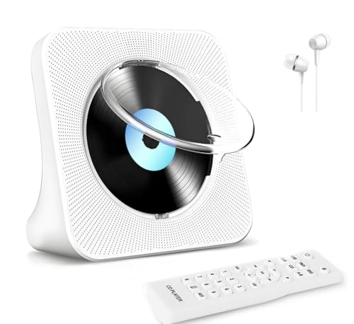 Leitor de CD de mesa com Bluetooth 5.0, leitor de música de CD portátil com altifalante HiFi incorporado, controlo remoto, capa antipoeira, rádio FM