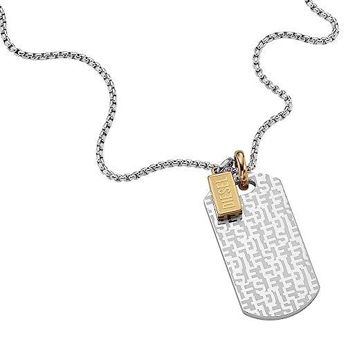 Diesel Colar para homem dois tons aço inoxidável Dog Tag colar, comprimento: 600 mm 50 mm, largura: 20,5 mm, altura: 41 mm, DX1431931, Aço inoxidável, Sem Pedra Preciosa