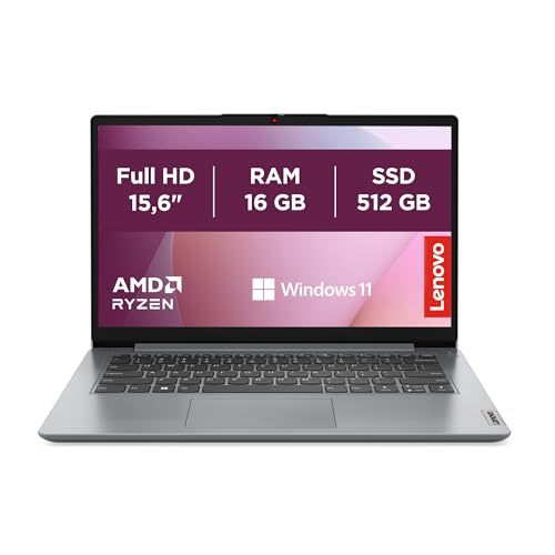 Lenovo IdeaPad 1 Gen 7 Computador portátil FHD de 15,6", AMD Ryzen 5 7520U, 16 GB RAM, 512 GB SSD, AMD Radeon 610M Graphics, Wi-Fi 6, Windows 11 Home) teclado QWERTY espanhol - Graphics Nuvem ris