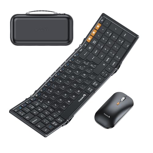 ProtoArc Teclado dobrável e rato Bluetooth, XKM01 teclado espanhol sem fios (2,4 G + 2 * Bluetooth), teclado portátil de tamanho completo para Android Windows iOS Mac Tablet PC