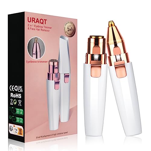 URAQT Depiladora facial mulher, elétrica depiladora sobrancelhas portátil, 2 em 1 máquina de barbear mulher USB recarregável com cabeça de substituição e luz LED, máquina de barbear sem dor para o