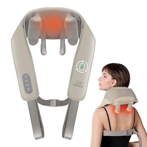 Snailax Massajador cervical, massajador cervical e costas com calor, massajador sem fios no pescoço, 4D Shiatsu massajador cervical e costas com massagem, presentes para homens e mulheres9 (branco)
