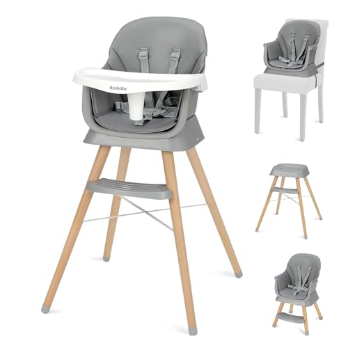 Ezebaby Cadeira alta + assento elevador cadeira infantil banquinho de bar, cadeira alta 6 em 1 para bebé, multifuncional, pernas de madeira, a partir de 6 meses (cinzento)