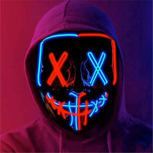 FASCHINFEVER Máscara LED de Halloween Purge, máscara de fantasia com controlo para Halloween, carnaval e como disfarce para homens e mulheres, cores para escolher