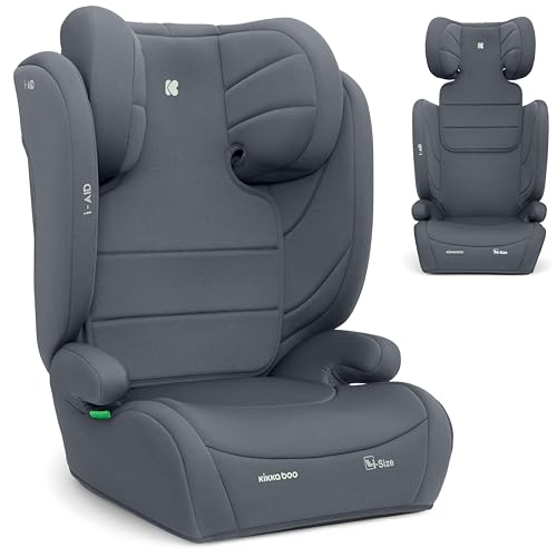 KikkaBoo i-Aid Cadeira de carro grupo 3 (15 - 36 kg, 100-150 cm) cadeira para crianças sem ISOFIX, i-Size, 3,5 a 12 anos, 13 posições encosto de cabeça, cinzento