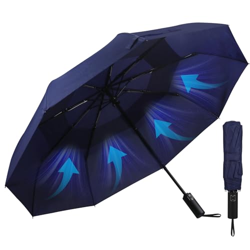 Gifmore Guarda-chuva pequeno à prova de tempestade, guarda-chuva dobrável leve automático para homens e mulheres, 9 nervuras de fibra de vidro guarda-chuva portátil forte