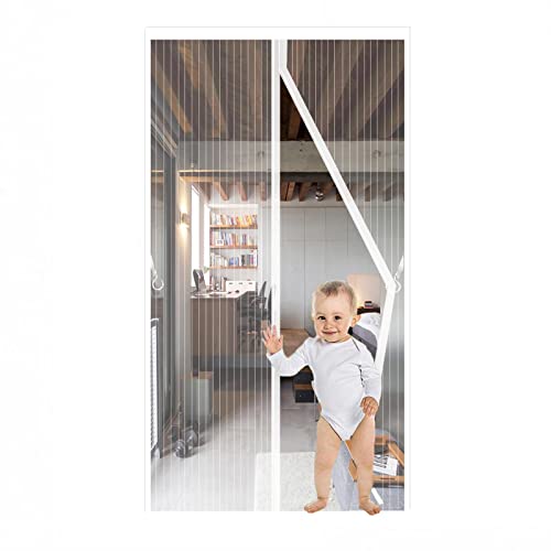 JIANJIAO Rede mosquiteira magnética para porta, 120 x 210 cm proteção contra insetos para porta da varanda, cortina de 4 cm, cabeça larga para evitar quedas, proteção contra insetos, branco