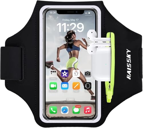 Pulseira desportiva de corrida com Airpods Holder, bracelete móvel Running ajustável, suporte de telemóvel Runnning para iPhone 15 14 13 12 11 Pro Max/14 Plus/XR/XS/X/8 Galaxy S23/S22, Huawei P44 0