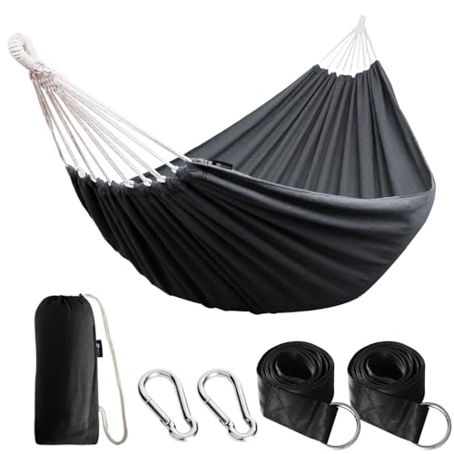 Anyoo Cama de rede de algodão para jardim ao ar livre, cama portátil de lona com cordas, para acampar, capacidade para 200 kg de peso, leve, com bolsa, para jardim, pátio, terraço, praia, viagens de mochila às costas