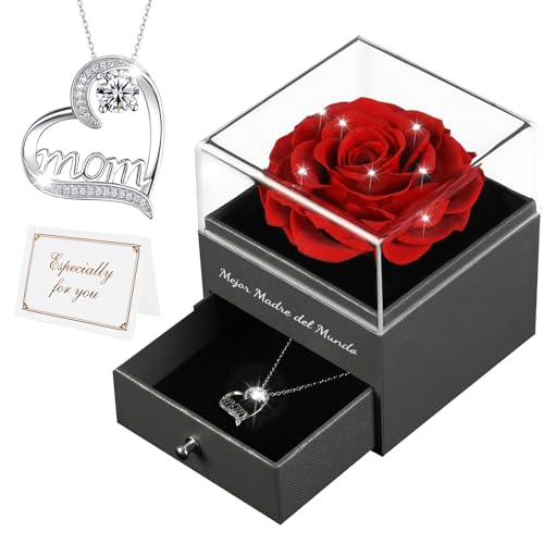 Rosa eterna presentes para a mãe, rosa real flor preservada com colar para mães aniversário presentes para o dia da mãe presente para o dia dos namorados para mãe avó mulher, Rosa