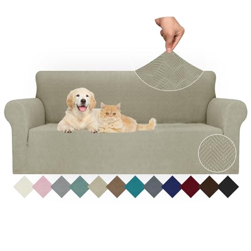 Ystyle Capa para sofá ajustável de 3 lugares, capas para sofá elástico, capa de sofá anti-gatos, sofá cover com apoios de braços, jacquard capas cobertura sofá antiderrapante lavável, caqui