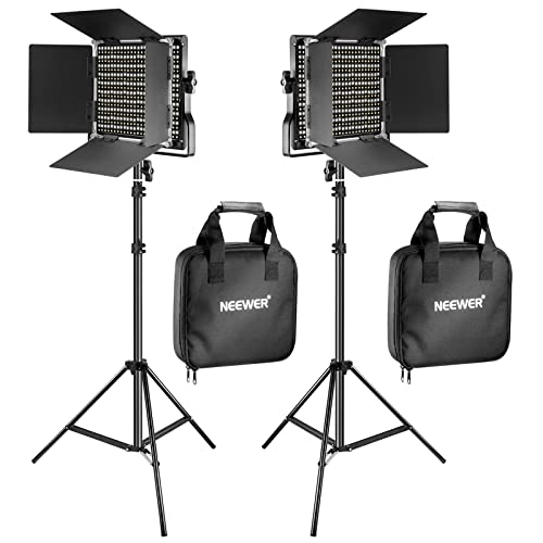 NEEWER 2 peças LED de luz de vídeo Bi-Color 660 e kit de suporte inclui: (2) 3200-5600K CRI 96 luz regulável com suporte em U e arndoor, (2) 75 polegadas suporte de luz para fotografia de Estúdio