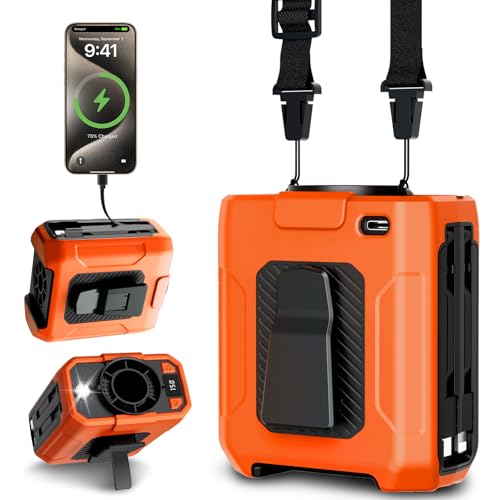 Uplayteck Ventoinha de cintura com clipe, 5 velocidades, bateria recarregável de 10 000 mAh até 35 horas de uso, 18 000 rpm, Powerbank e lanterna, refrigeração rápida, portátil e versátil