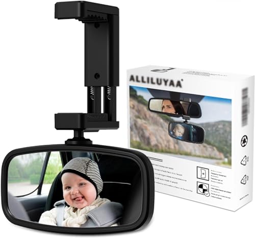 Espelho de carro para bebé, rotação de 360° espelho retrovisor bebé carro, espelho de vidro, instalação simples, espelho para carro para segurança dos assentos traseiros (preto)