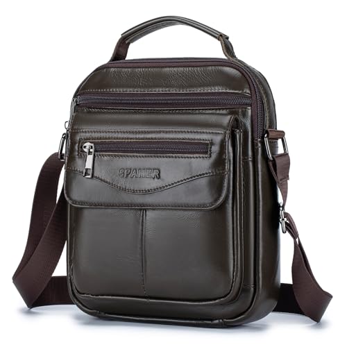 SPAHER Bolsa de ombro homem pele grande mala cavalheiro bolsa de ombro couro homem malas homem tiracolo pele mala homem de couro carteiras para homens malas de homem mala de ombro Man Bag, Café