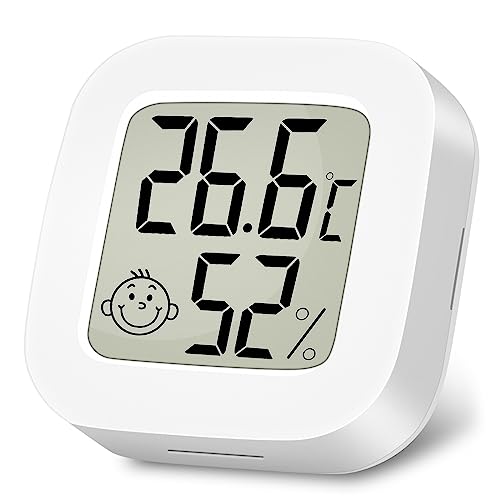 Ainiv Higrómetro digital térmico, 1 peça mini termómetro interior do higrómetro, ecrã LED com logótipo de conforto para termómetro ambiental para casa escritório, quarto e jardim (branco)