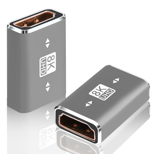 AXFEE 2 peças adaptador HDMI fêmea para HDMI feminino, HDMI adaptador de suporte 8K/4K@120Hz UHD, hdmi feminino feminino, extensor hdmi para laptops, tablets, camcorders, monitores e TV