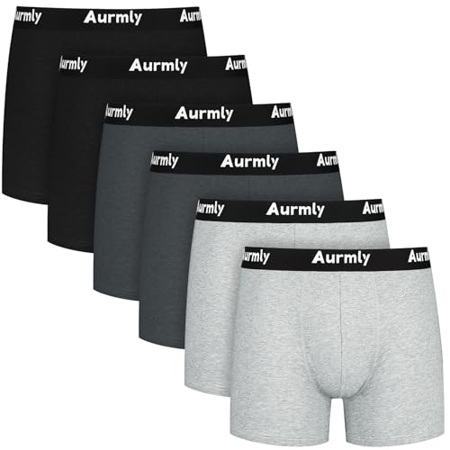 Aurmly Pacote de 6 cuecas boxers para homem, roupa interior para homem, cuecas boxer, design sem etiquetas, cores clássicas