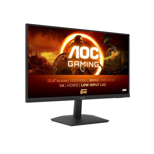 AOC Gaming 24G15N, monitor Full HD de 23,8 polegadas, 180 Hz, Fast VA, 1 ms, sincronização adaptativa, HDR10, baixo atraso de entrada de 1920 x 1080, HDMI 2.0, DisplayPort 1,4, FHD HD 10 (Normal)