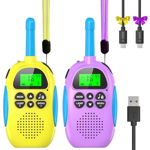 Ushining Walkie Talkie recarregável para crianças, Walkie Talkies com função VOX 10 tons de chamada LCD retroiluminado lanterna longa distância 3 KM, presente para meninos e meninas