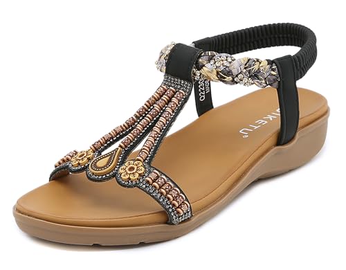Meik Mangni Mulher sandálias rasas verão boémias sandálias de praia ponta aberta clipe dedo pisos confortável casual sapatos 36-42 UE