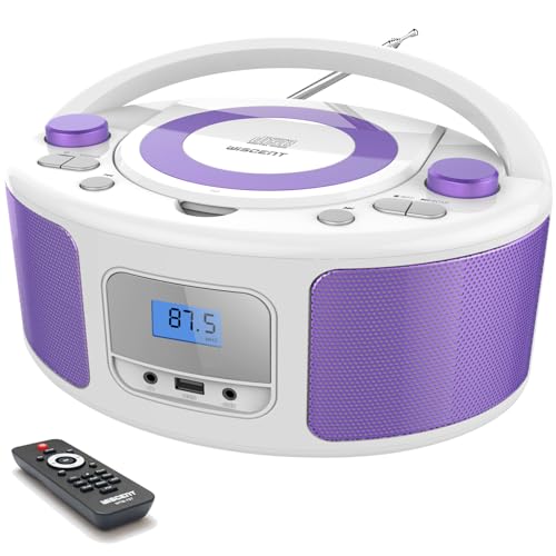 Rádio CD, rádios portáteis Boombox, leitor de CD MP3 estéreo portátil com Bluetooth, USB, entrada Aux, conector para auriculares