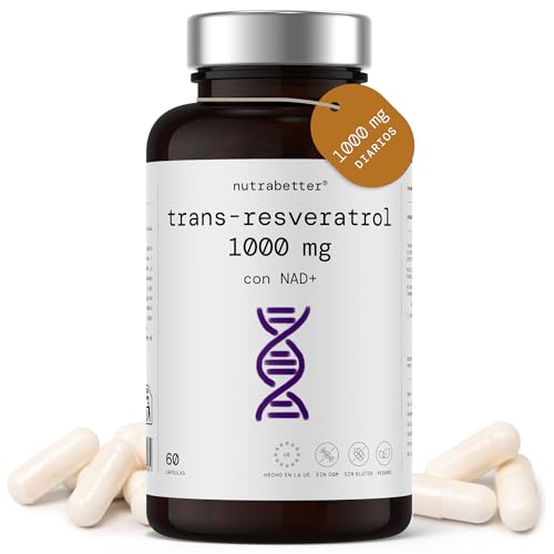 NAD Resveratrol puro 1000 mg | NAD Resveratol, NAD+ | Trans Resveratrol puro 1000 mg | Anti-idade, bem-estar cognitivo, vitalidade celular e ativador de Sirtuinas, 60 cápsulas veganas