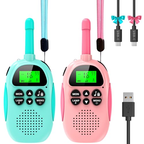 Ushining Walkie Talkie para crianças, Walkie Talkie recarregável com rádio de 2 vias 16 canais função VOX 10 tons de chamada LCD retroiluminado lanterna, presente para meninos e meninas