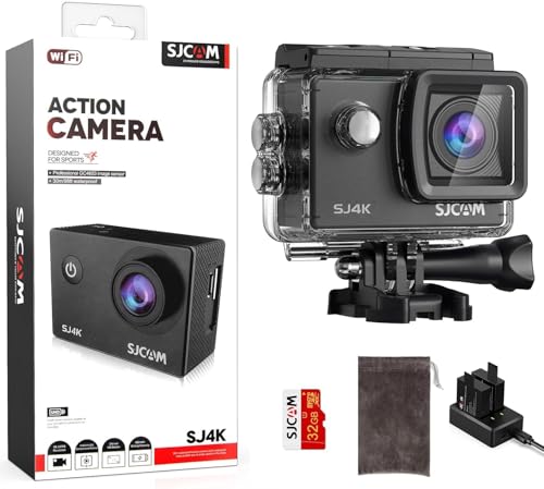 SJCAM SJ4K Câmara desportiva 4K 30FPS, 40 MP WiFi câmara 170 ° grande angular, 2,4 G remoto, controlo remoto EIS melhorado, câmara aquática submergível de 30 m 98 pés com 2 baterias e acessórios kit