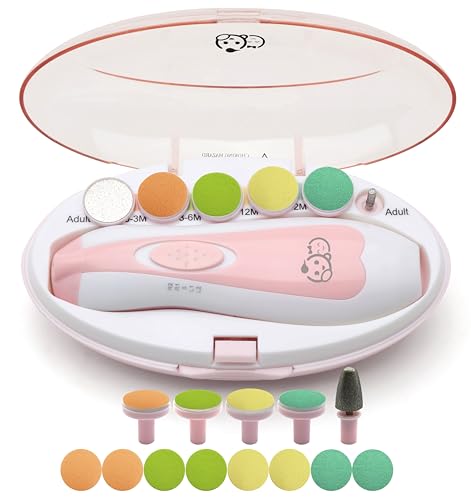 Lima de unhas para bebés - Royal Angels 21 em 1 corta-unhas elétrico para bebés para unhas e dedos dos pés para recém-nascidos e crianças pequenas 20 em 1 (rosa)