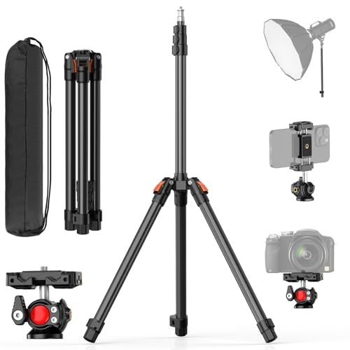 XXZU 210 cm, suporte de luz com cabeça esférica, tripé para fotografia portátil reversível, carga máxima 4 kg, tripé de estúdio para softbox/refletores/flash/anel de luz/câmera/telefone