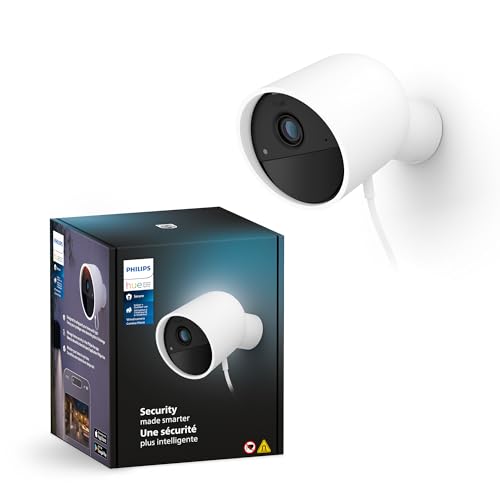 Philips Hue Secure Câmara de vídeo vigilância inteligente para exteriores ou interiores, versão com cabo, Full HD vídeo, controlo de segurança e iluminação numa só aplicação, branco