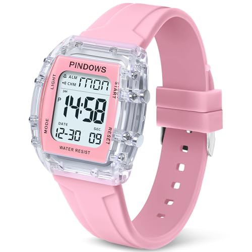PINIDOUS Mulheres relógios para mulheres relógio para adolescentes estudantes relógios desportivos digitais impermeáveis com alarme cronómetro contagem regressiva campainha horário função luz de alto