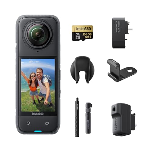 Insta360 Pacote de criador X4 - câmara de ação impermeável 8K 360, vídeo 4K grande angular, selfie stick invisível, protetores de lente removíveis, 135 min bateria, edição IA, estabilização