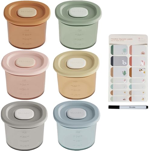 Moonkie 6 Peças frascos para bebés de silicone de 4 onças, frascos para bebé, comida, recipiente para alimentos para bebé, frascos de conservação 100% cosméticos, sem BPA, adequados para máquina de